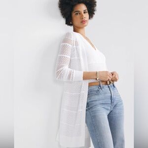 💥 White Open Front Knit Cardigan Viscose Long Sleeve Lightweight Size Large